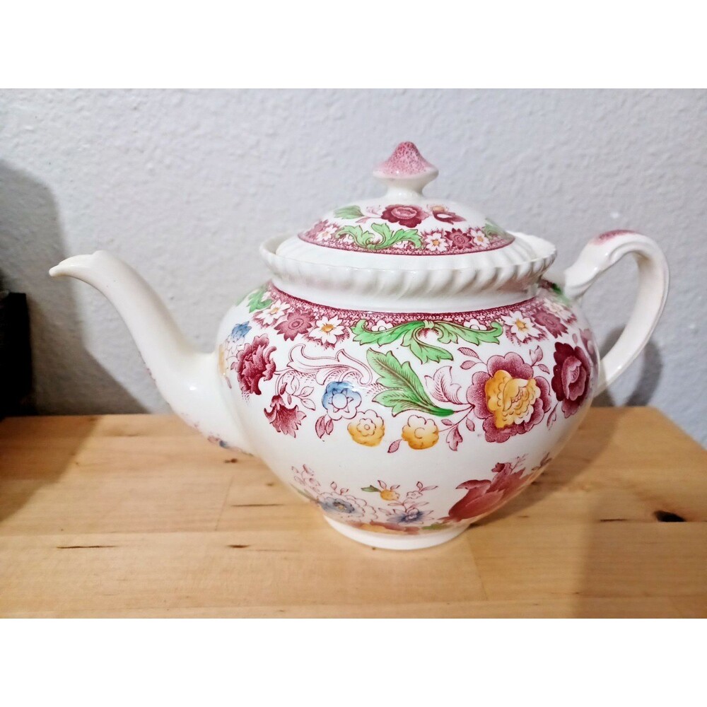 Johnson Brothers Winchester Teapot & Lid Pink (Rope Edge) England Floral 5 Cup